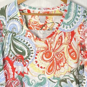 CHICOS Tunic Blouse Paisley V-Neck 3/4 Sleeve Bright Casual Womens 2 Large